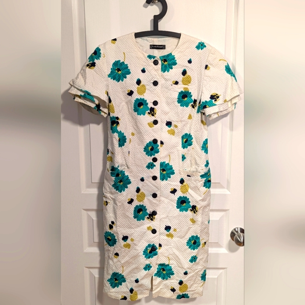 Vintage French Designer Louis Féraud Floral Button Down Dress with Pockets
